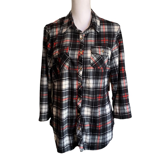 Eden & Olivia Tops - Eden & Olivia Plaid Roll Tab Sleeve Button Down Shirt size Large